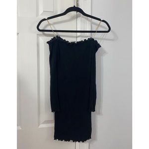 Off the shoulder black mini dress